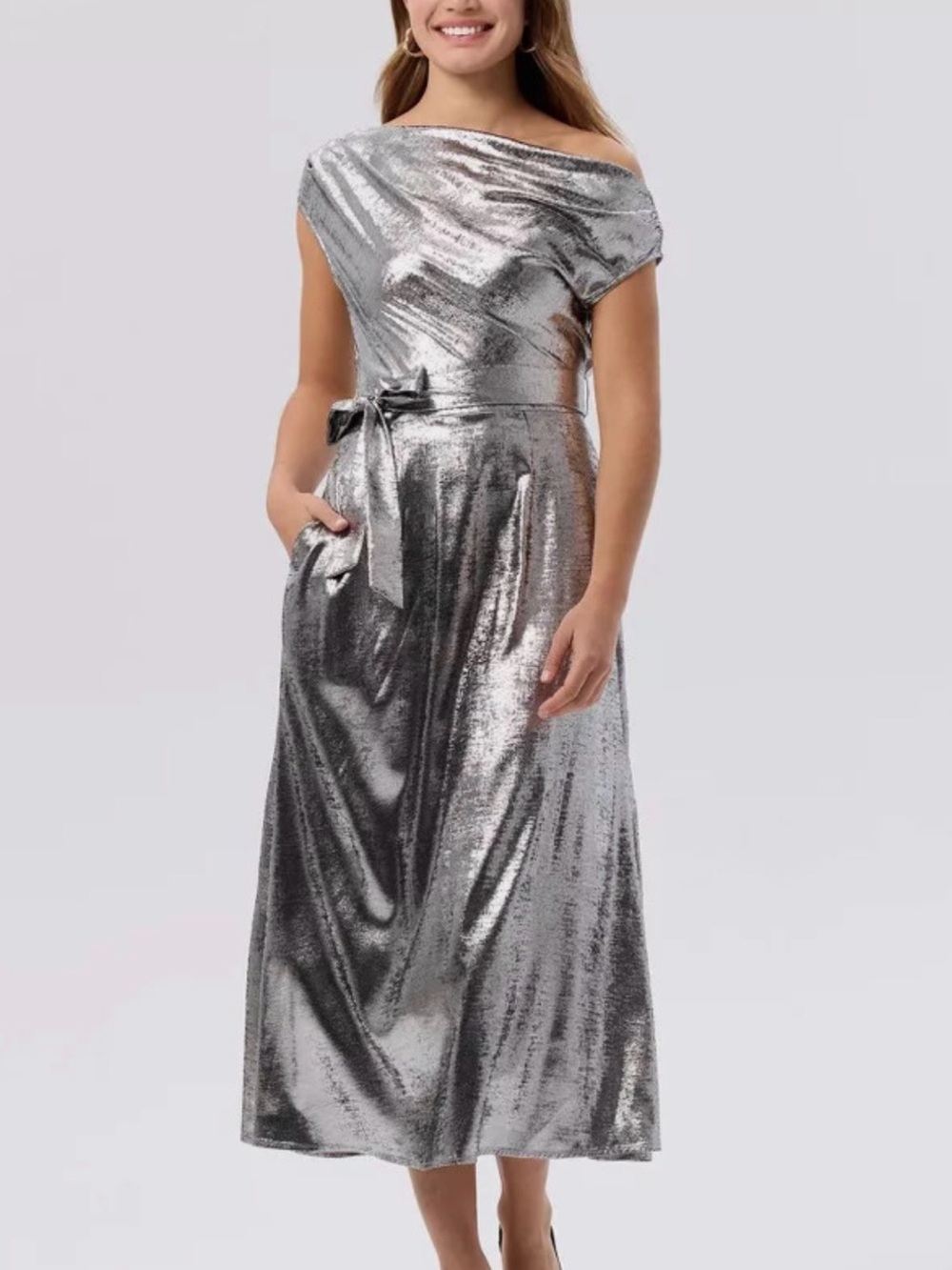 A New Day sz S Silver One-Shoulder Metallic Dress nwt belt not included